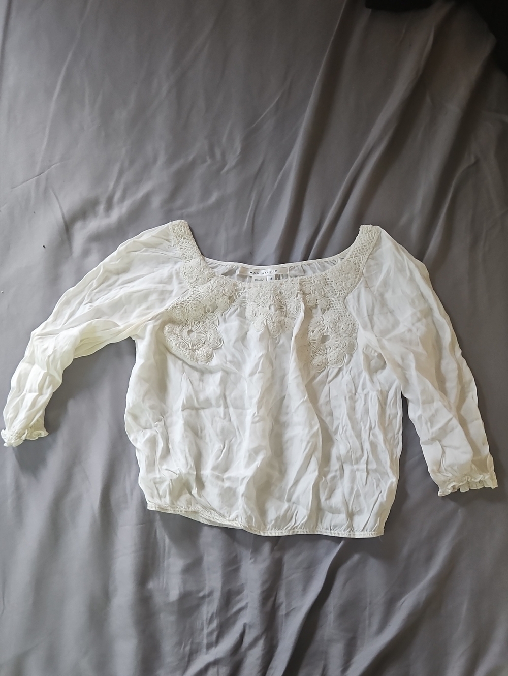 Crochet Yoke White Boho Blouse